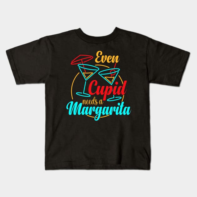 Even Cupid Need A Margarita Funny Valentines Day Kids T-Shirt by jadolomadolo